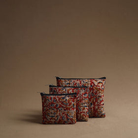 Red - handmade cotton multipurpose utility pouches (set