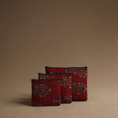 Red - handmade cotton multipurpose utility pouches (set