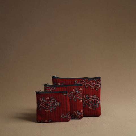 Red - handmade cotton multipurpose utility pouches (set