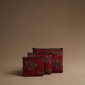 Red - handmade cotton multipurpose utility pouches (set