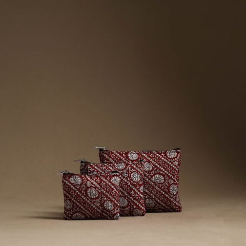 Red - handmade cotton multipurpose utility pouches (set