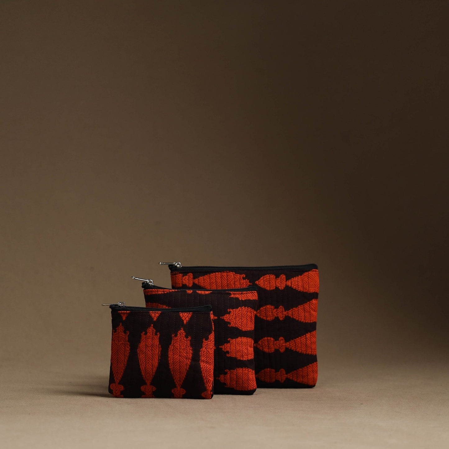 Red - handmade cotton multipurpose utility pouches (set