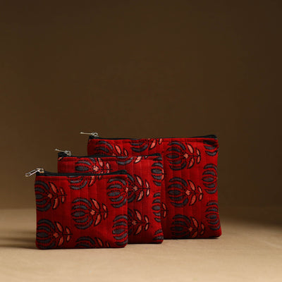Red - handmade cotton multipurpose utility pouches (set