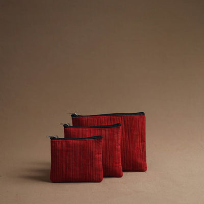 Red Handmade Cotton Multipurpose Utility Pouches (set of 3)