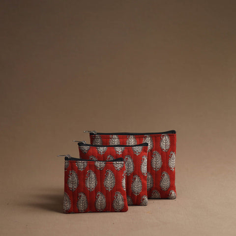 Red - handmade cotton multipurpose utility pouches (set