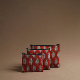 Red - handmade cotton multipurpose utility pouches (set