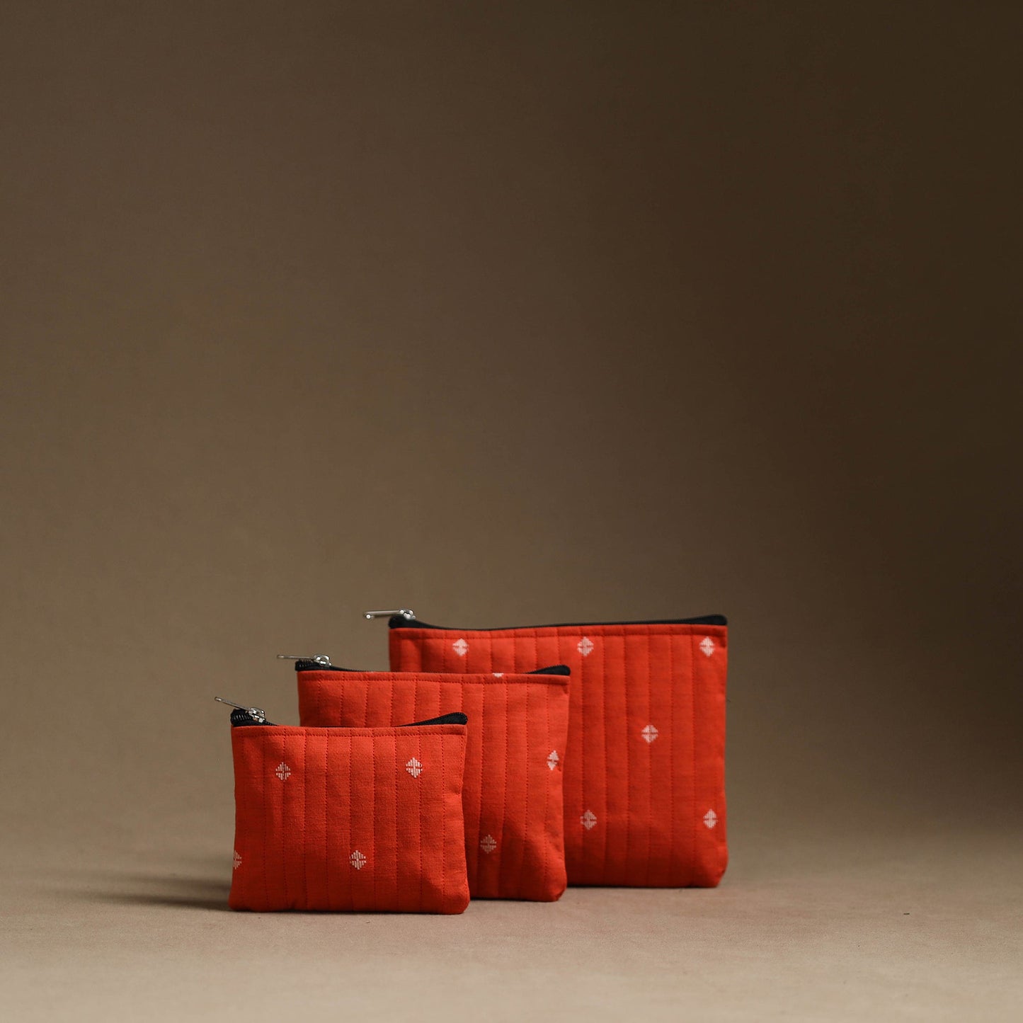 Red - handmade cotton multipurpose utility pouches (set