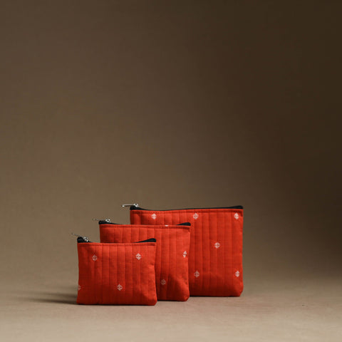 Red - handmade cotton multipurpose utility pouches (set