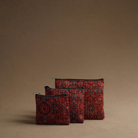 Red - handmade cotton multipurpose utility pouches (set