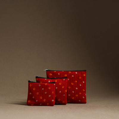 Red - handmade cotton multipurpose utility pouches (set