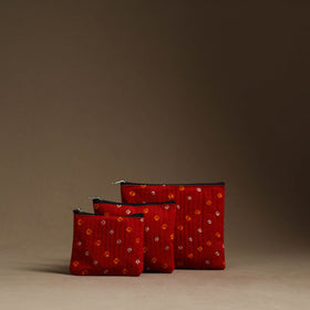 Red - handmade cotton multipurpose utility pouches (set