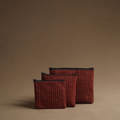 Red - handmade cotton multipurpose utility pouches (set