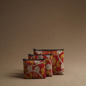Red - handmade cotton multipurpose utility pouches (set