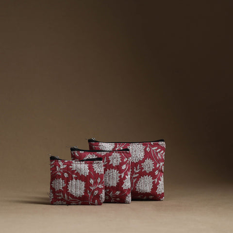 Red - handmade cotton multipurpose utility pouches (set