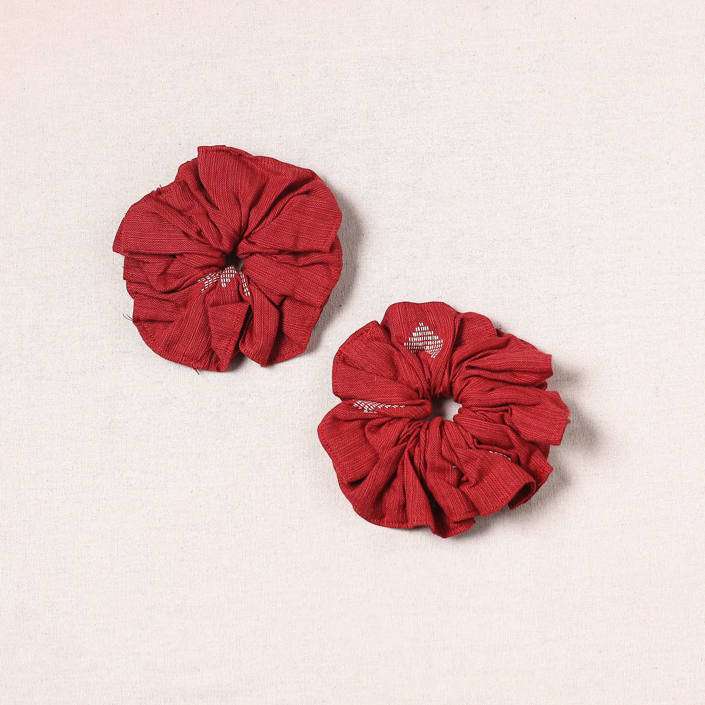 Red - handmade cotton rubber bands/scrunchies (set of 2) 58
