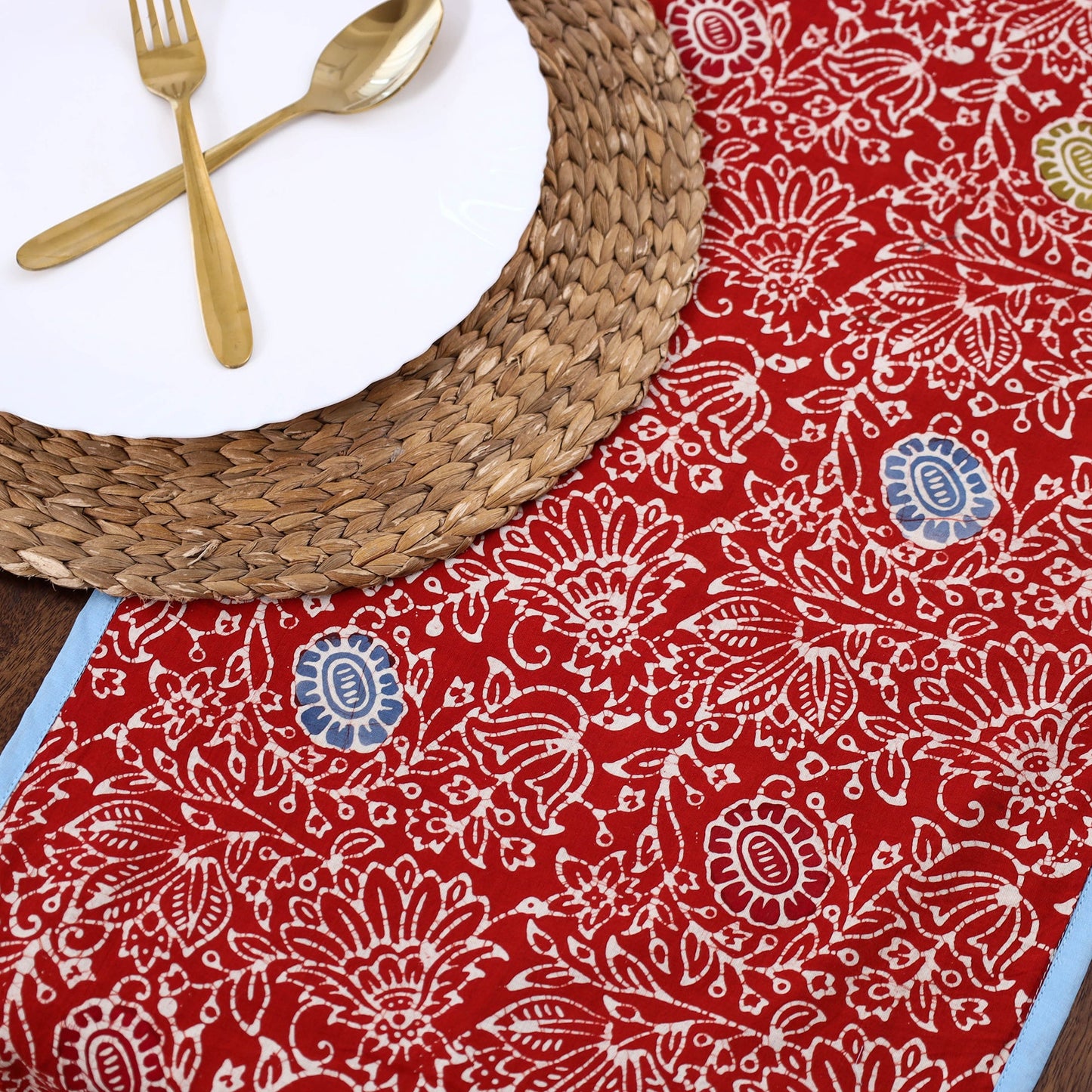 Red Handmade Cotton Table Runner