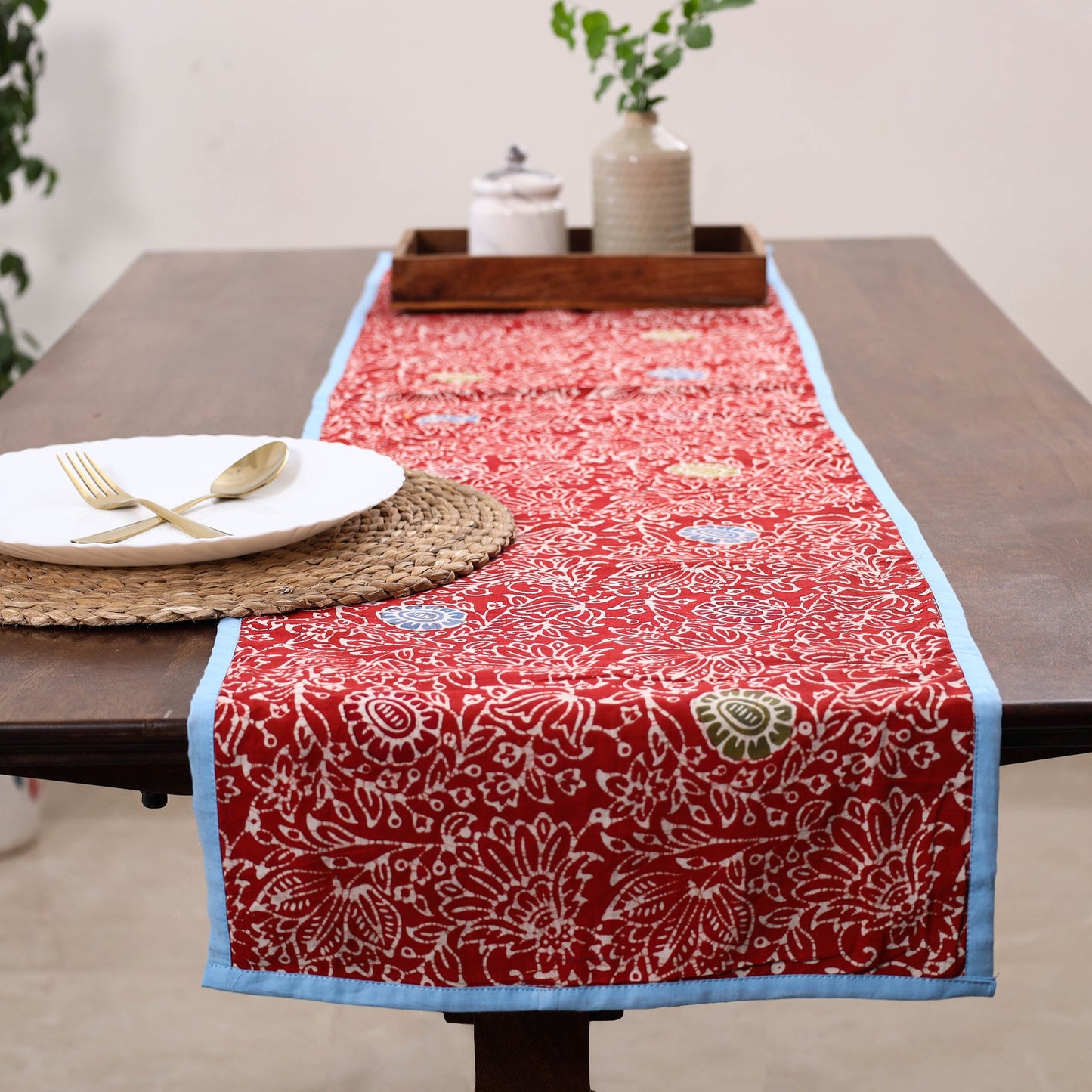 Red Handmade Cotton Table Runner