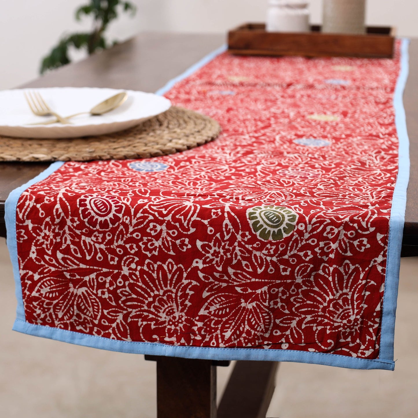 Red Handmade Cotton Table Runner