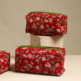 Red Handmade Cotton Toiletry Bags (Set of 3)