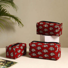  Red Handmade Cotton Toiletry Bags (Set of 3)
