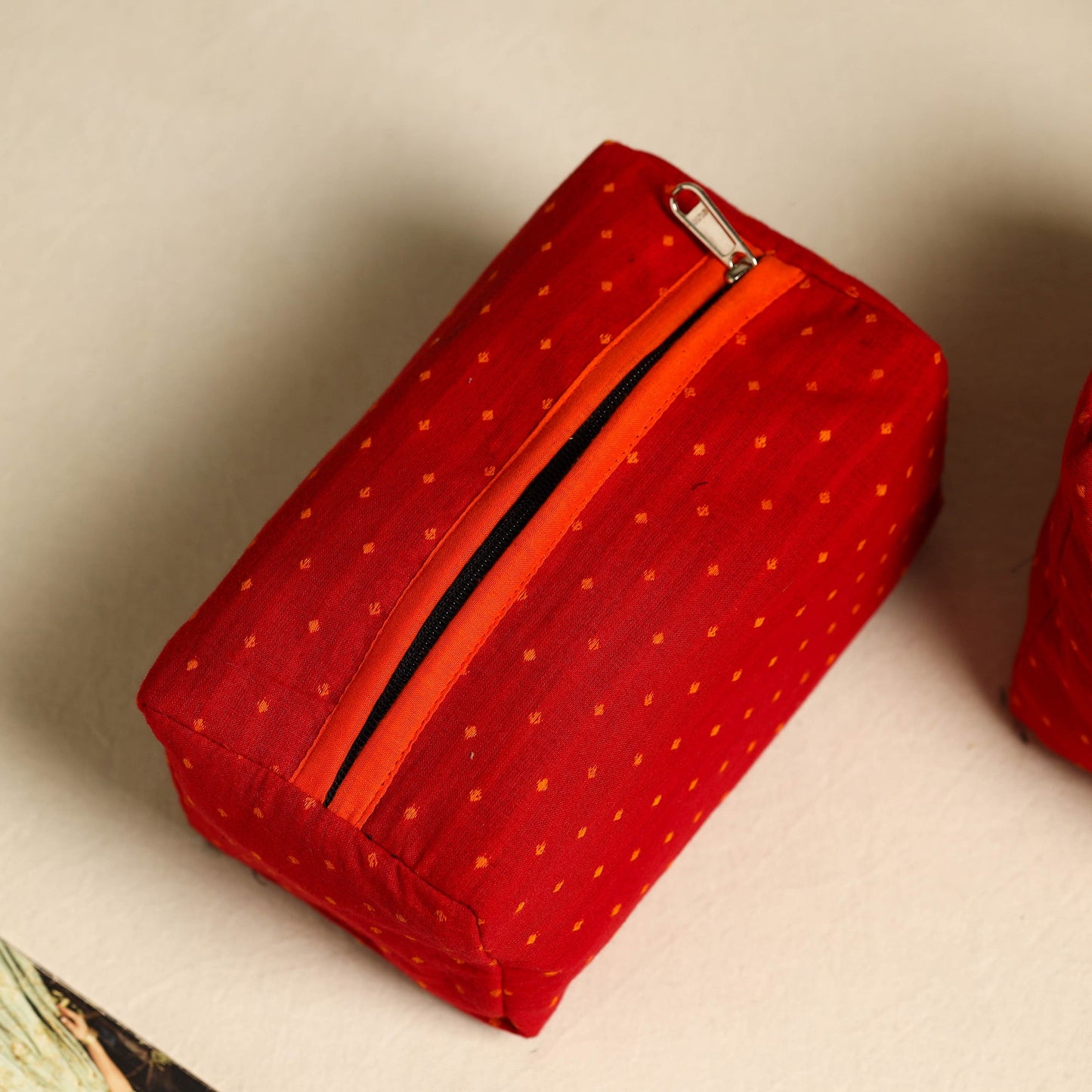  Red Handmade Cotton Toiletry Bags (Set of 3)