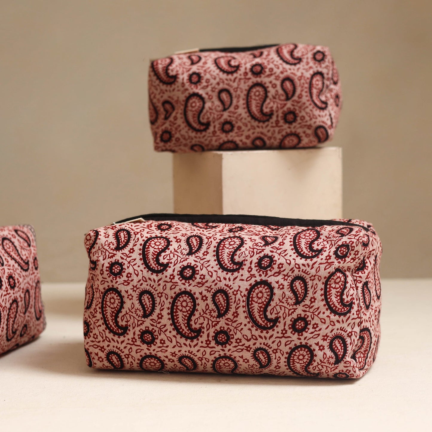 Red - handmade cotton toiletry bags (set of 3) 19