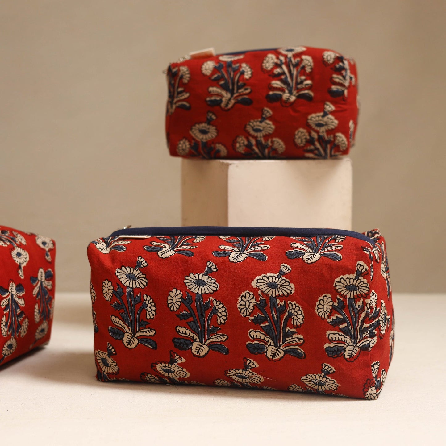 Red - handmade cotton toiletry bags (set of 3) 21