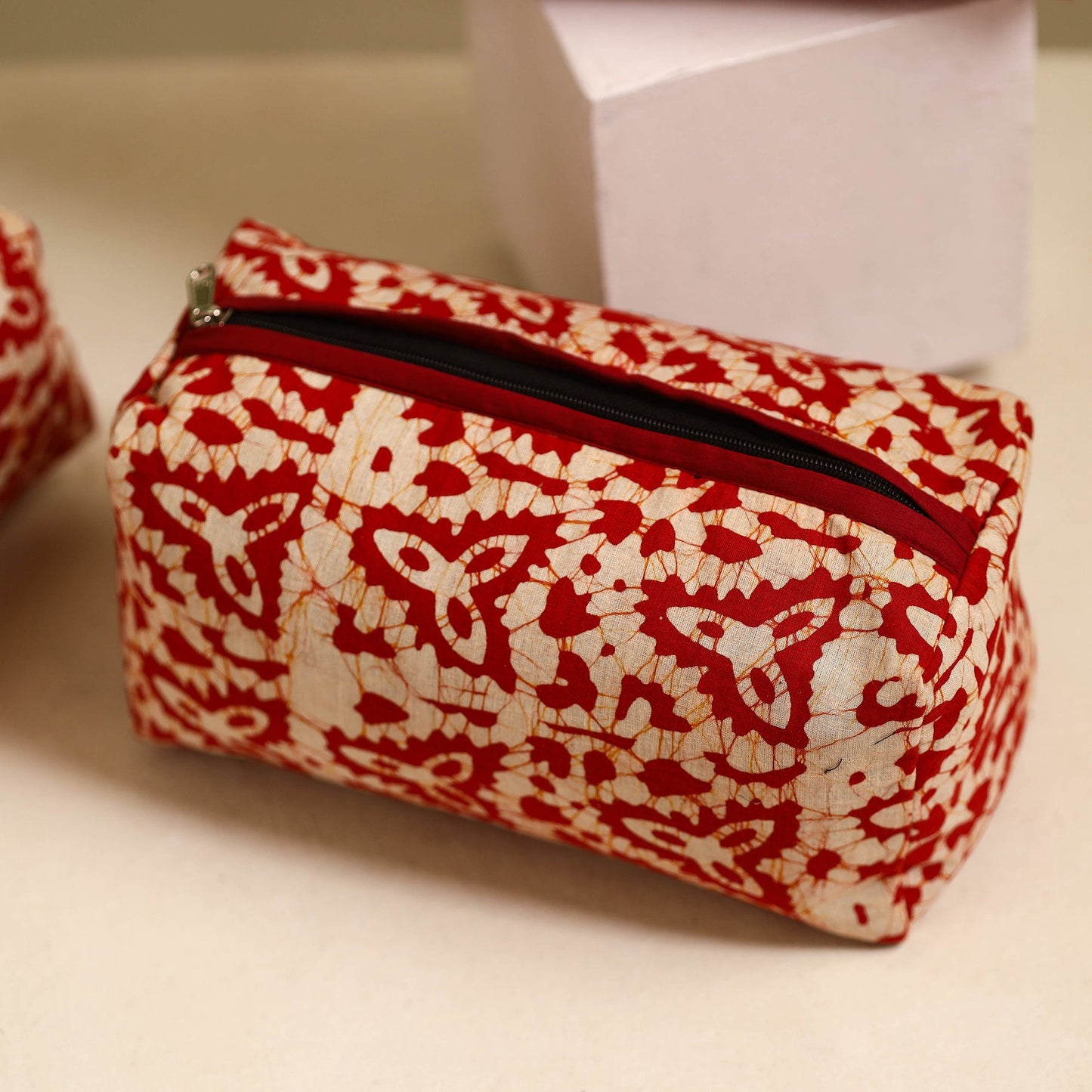  Red Handmade Cotton Toiletry Bags (Set of 3)