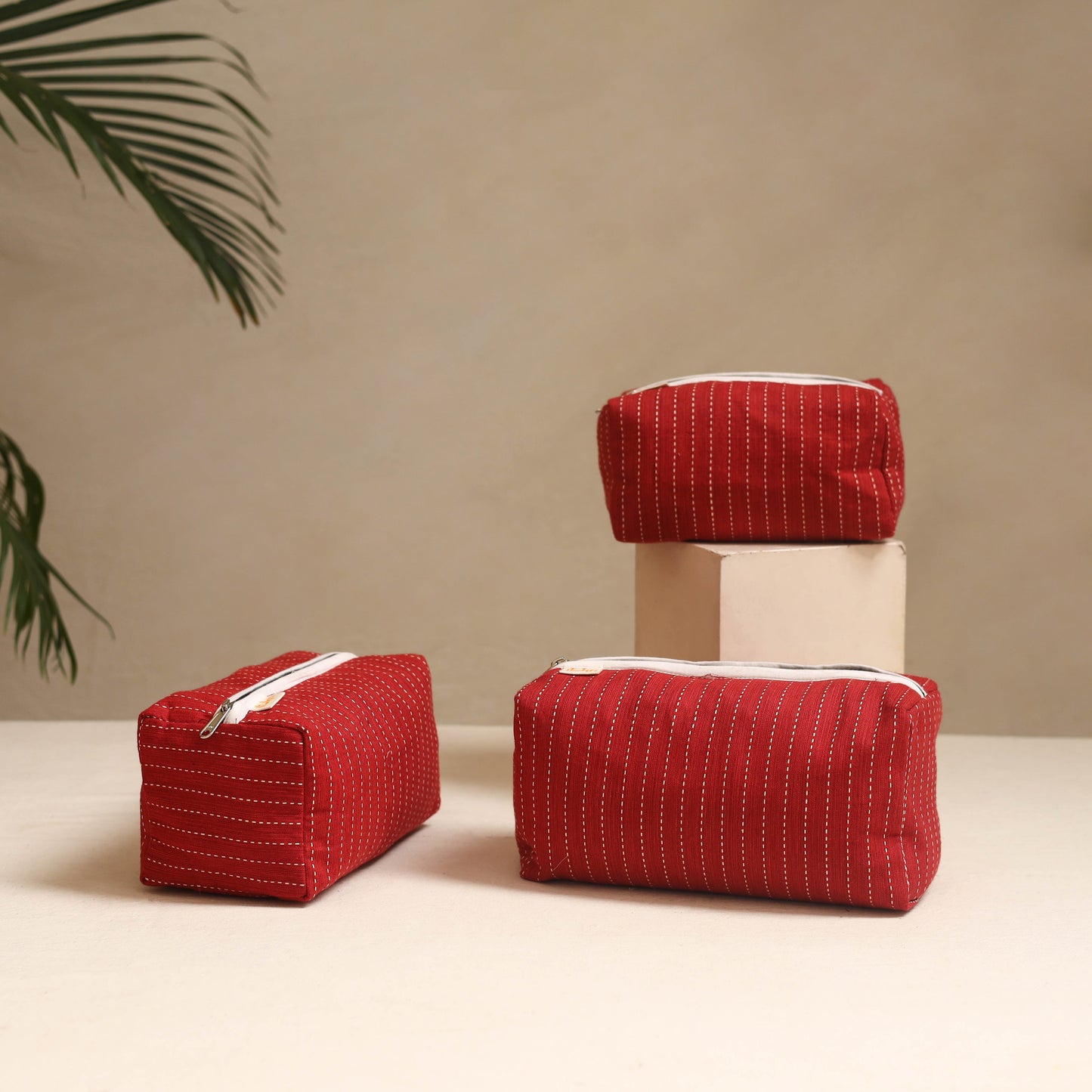 Red - handmade cotton toiletry bags (set of 3) 25