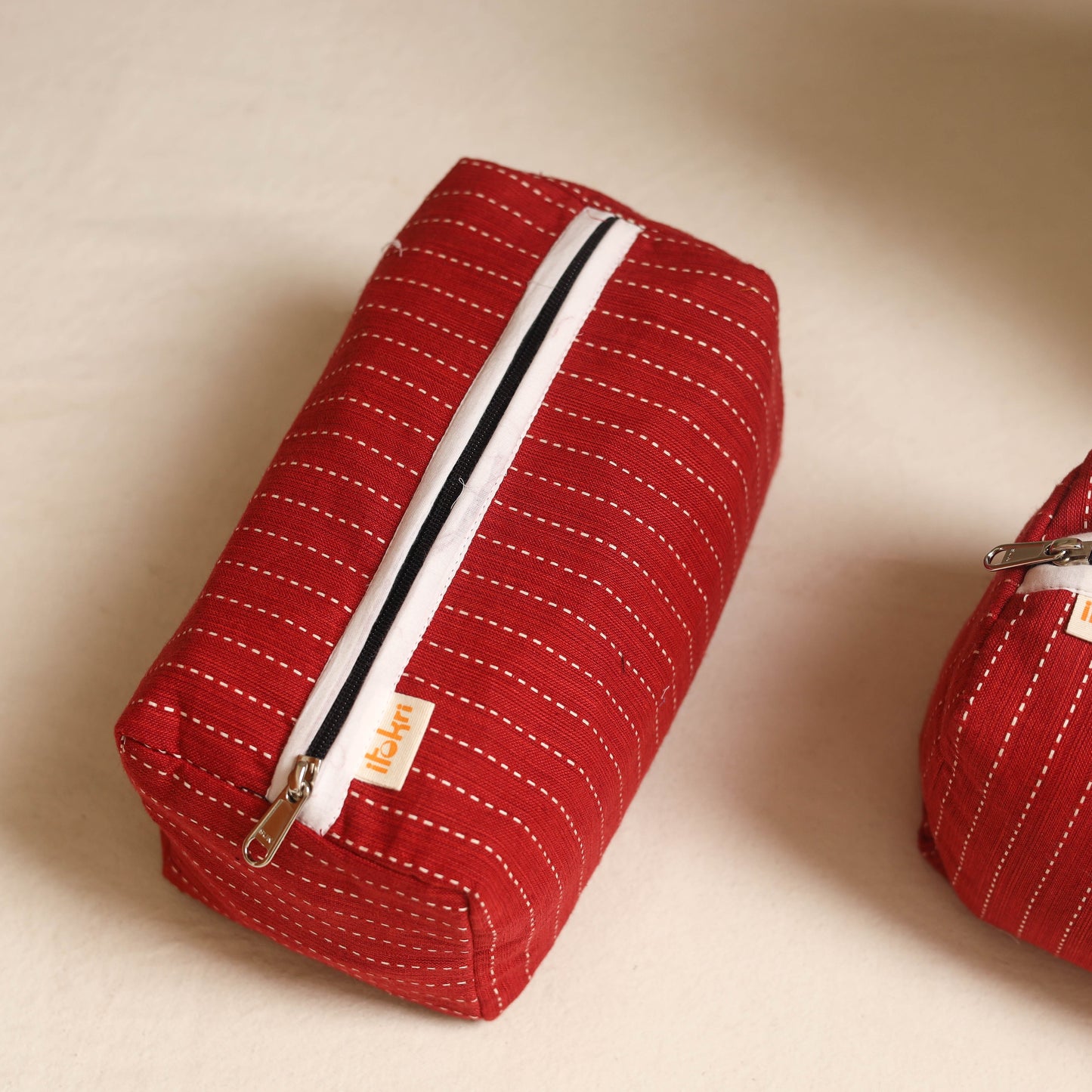 Red - handmade cotton toiletry bags (set of 3) 25