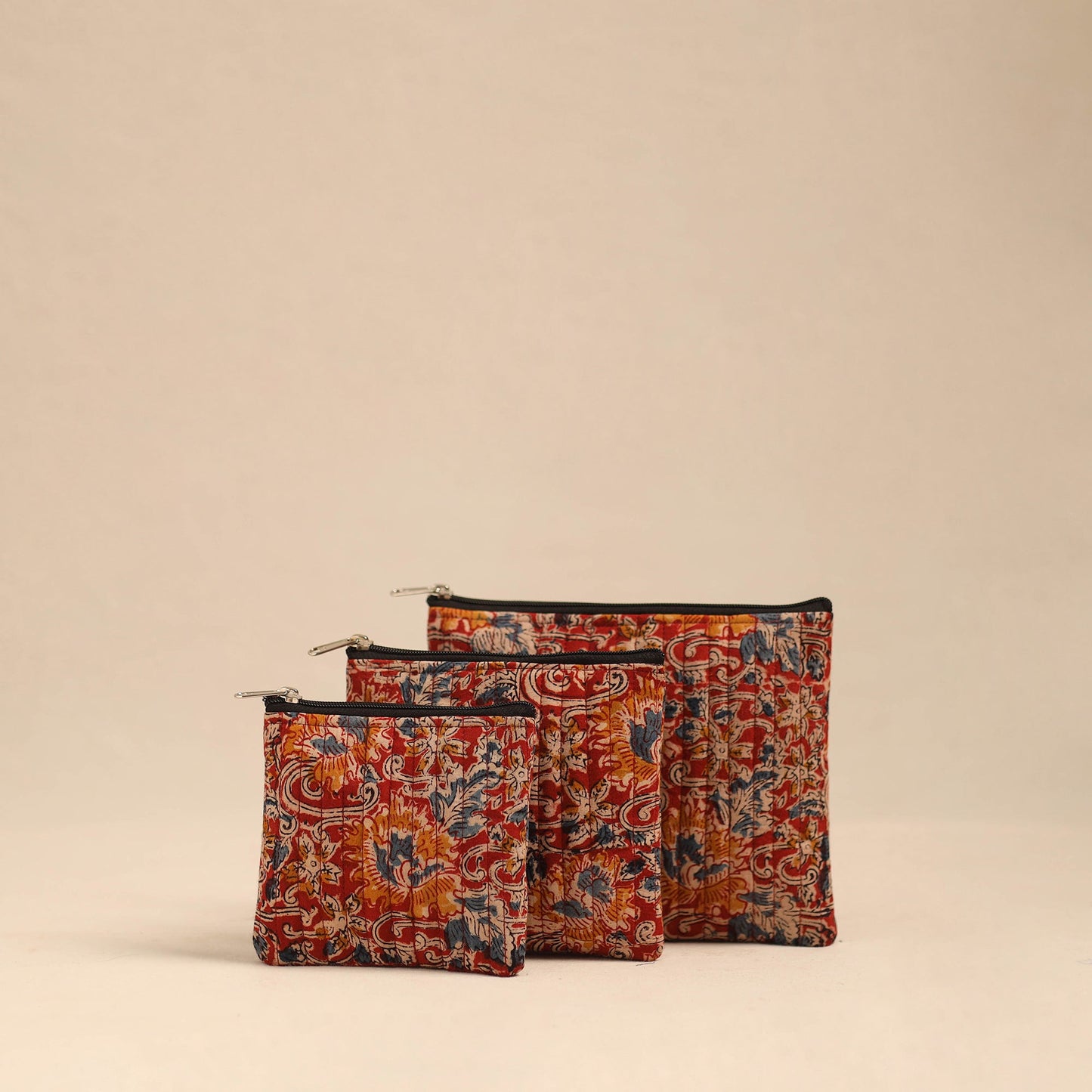 Buy Red Handmade Cotton Utility Pouches (Set of 3)