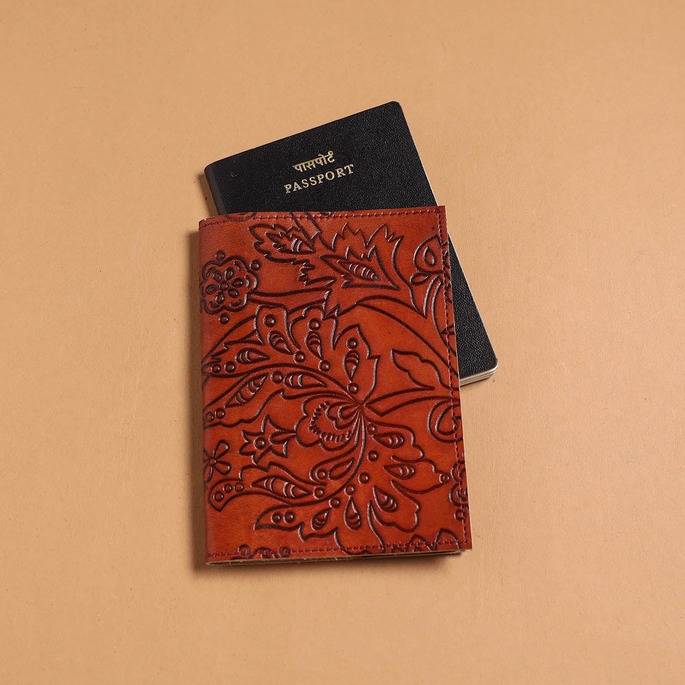 Handmade embossed leather passport cover 49 - handcrafted