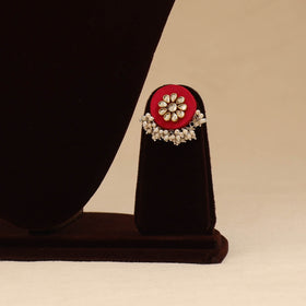 Handmade fabart choker necklace set with kundan & beads 09