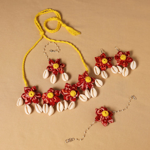Red - handmade fabart floral jewellery set 03 - handcrafted