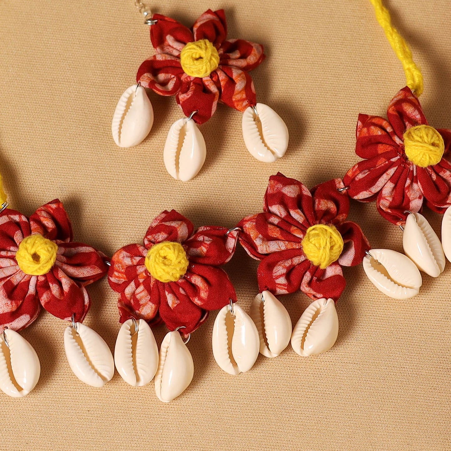 Red - handmade fabart floral jewellery set 03 - handcrafted