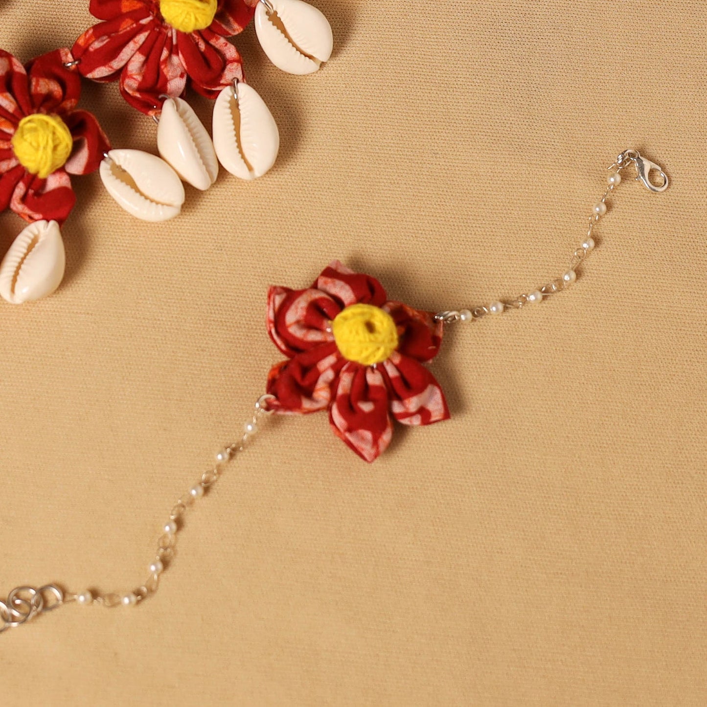 Red - handmade fabart floral jewellery set 03 - handcrafted