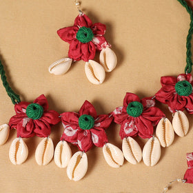Red - handmade fabart floral jewellery set 08 - handcrafted