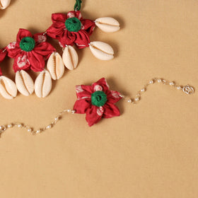 Red - handmade fabart floral jewellery set 08 - handcrafted