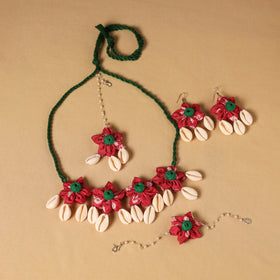 Red - handmade fabart floral jewellery set 08 - handcrafted