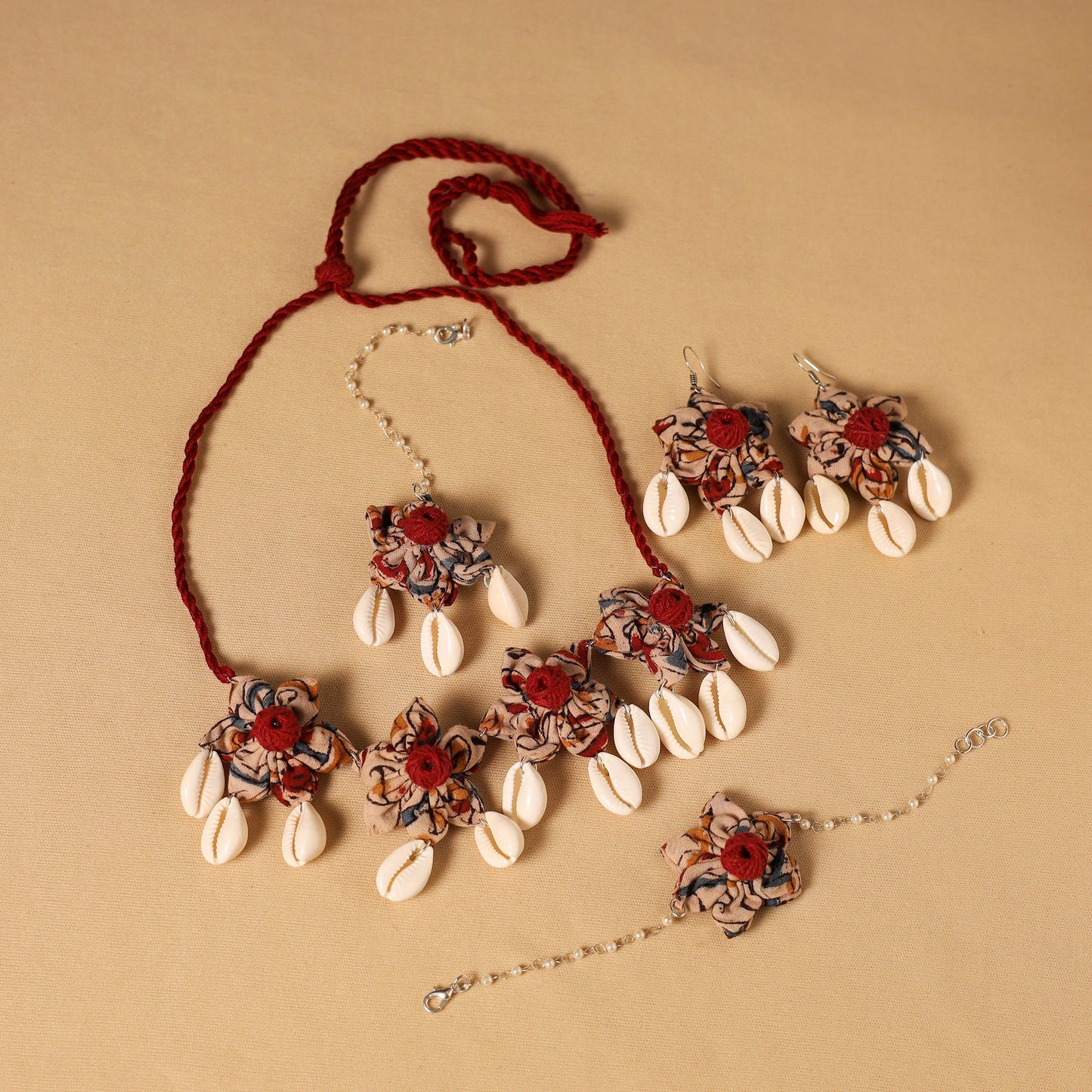 Red - handmade fabart floral jewellery set 18 - handcrafted