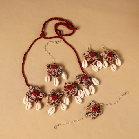 Red - handmade fabart floral jewellery set 18 - handcrafted