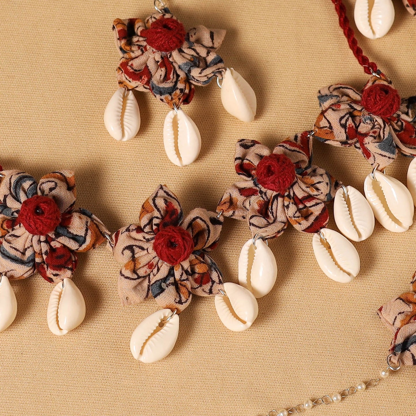 Red - handmade fabart floral jewellery set 18 - handcrafted