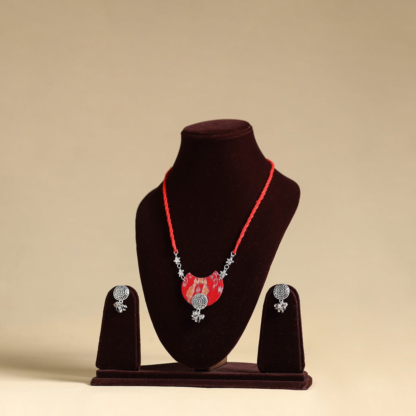 Red - handmade fabart gs necklace set 05 - handcrafted