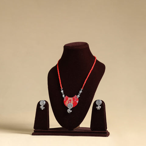 Red - handmade fabart gs necklace set 05 - handcrafted