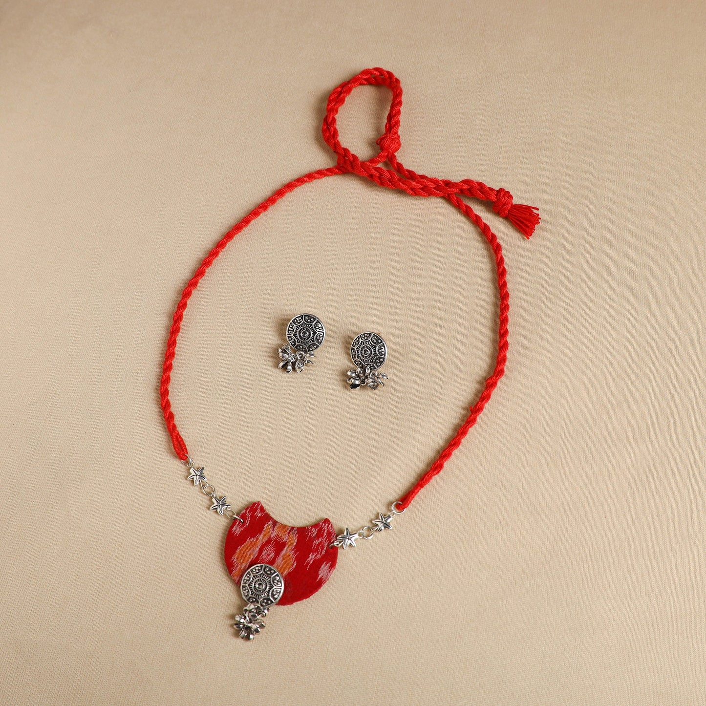Red - handmade fabart gs necklace set 05 - handcrafted