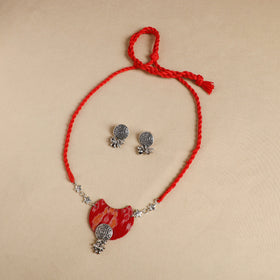 Red - handmade fabart gs necklace set 05 - handcrafted