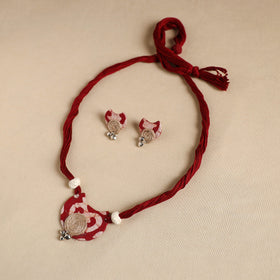 Red - handmade fabart jute necklace set 17 - handcrafted