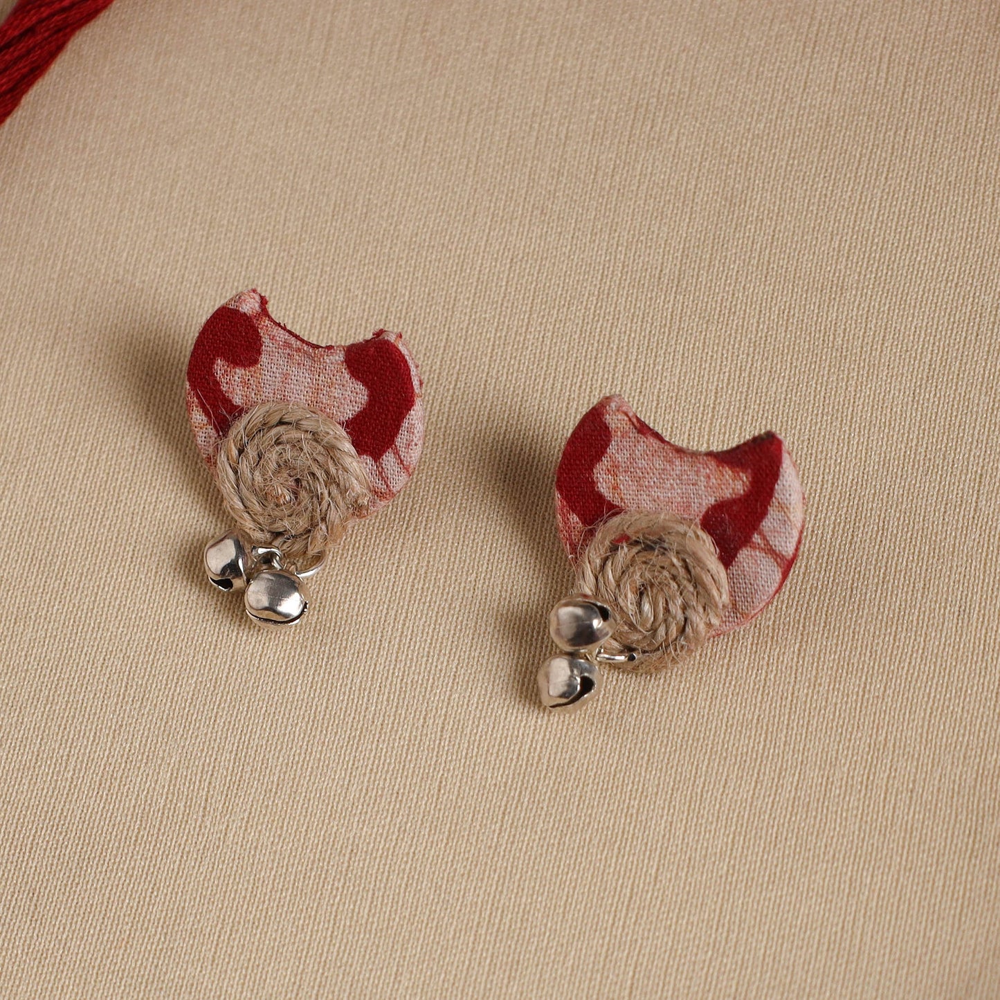 Red - handmade fabart jute necklace set 17 - handcrafted