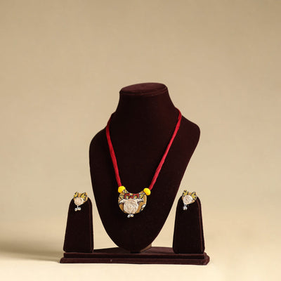 Red - handmade fabart jute necklace set 19 - handcrafted