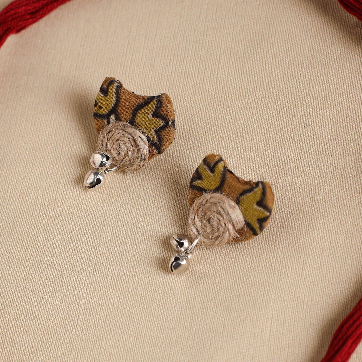 Red - handmade fabart jute necklace set 19 - handcrafted